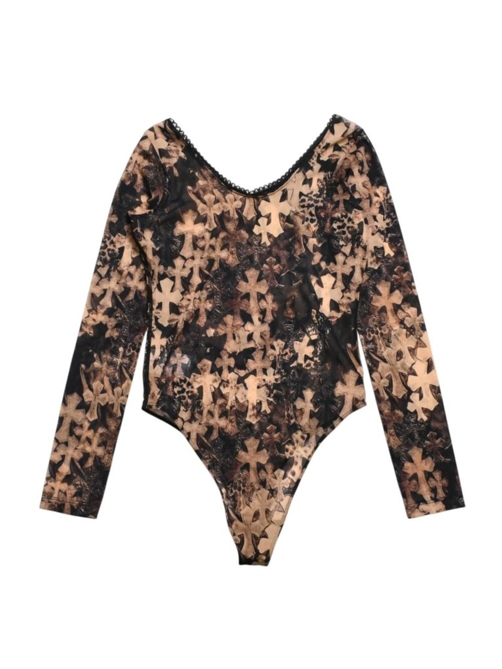 Chrome Hearts Waterfall Cross Print Mesh Bodysuit Cemetery